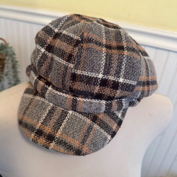 D&Y David and Young Plaid page boy cap hat brown tan vintage Y2K preppy - Picture 1 of 4
